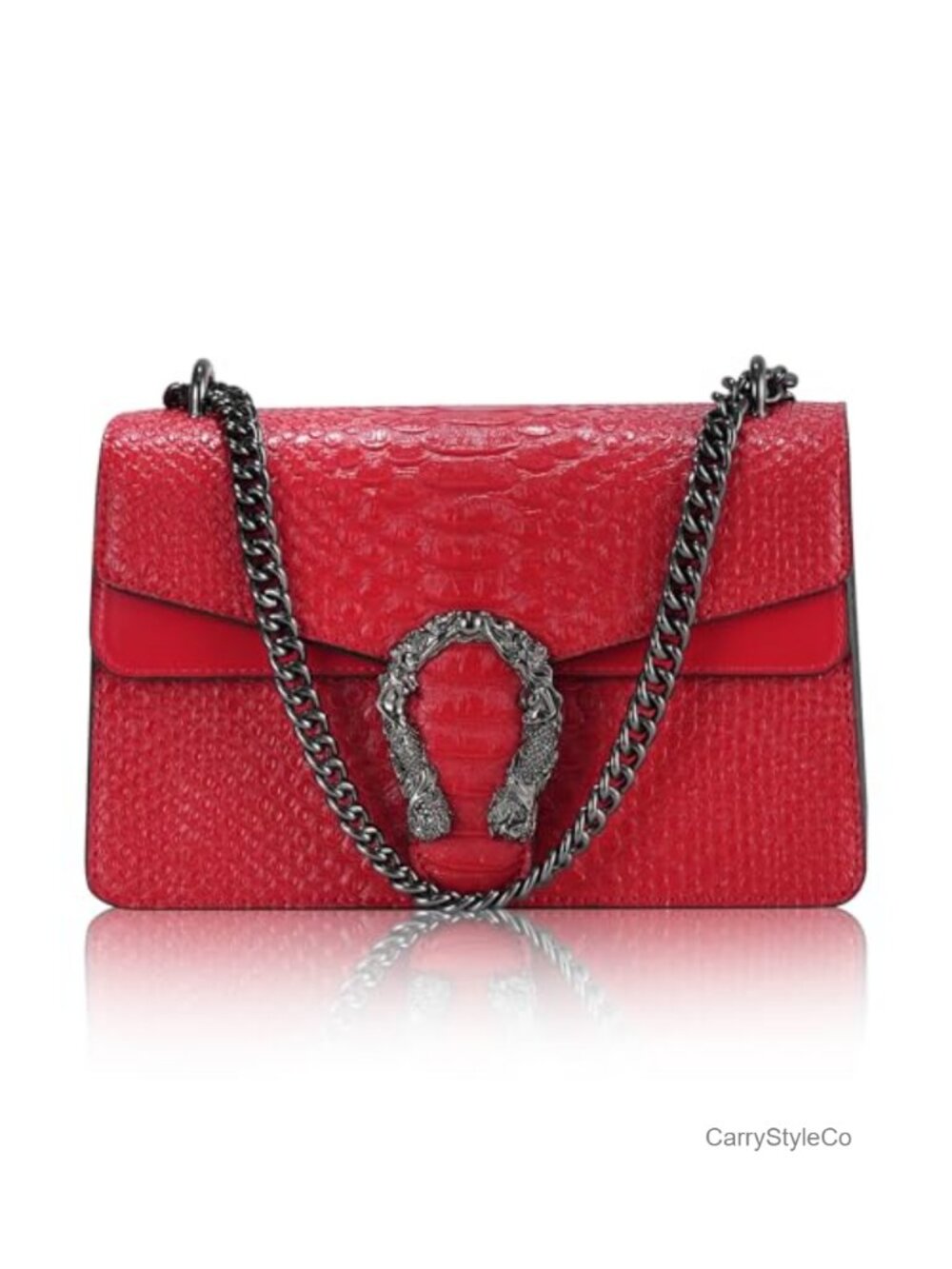 Women's PU Leather Snake Print Crossbody Satchel Purse with Chain Strap